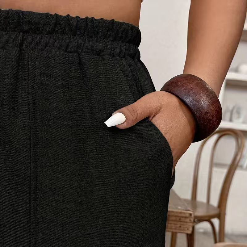 🌾 50 % RABATT LIMITIERT! 👖 Damen Leinen-Optik Freizeithose – Elastischer Taillenbund, locker geschnitten mit Taschen, super bequem für Alltag 🤍