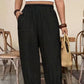 🌾 50 % RABATT LIMITIERT! 👖 Damen Leinen-Optik Freizeithose – Elastischer Taillenbund, locker geschnitten mit Taschen, super bequem für Alltag 🤍