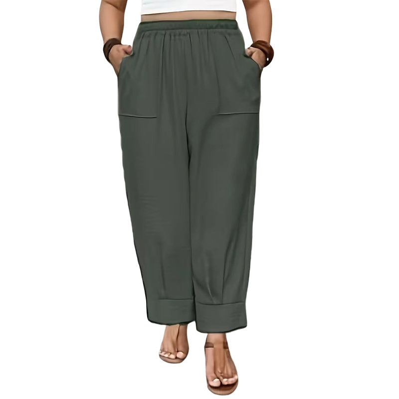 🌾 50 % RABATT LIMITIERT! 👖 Damen Leinen-Optik Freizeithose – Elastischer Taillenbund, locker geschnitten mit Taschen, super bequem für Alltag 🤍