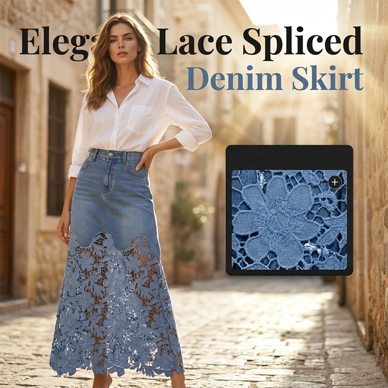 👗✨ 50% RABATT! Jeansrock für Damen mit durchbrochener Spitzenborte – Lässig, romantisch & perfekt für Sommer & Alltag 🌸
