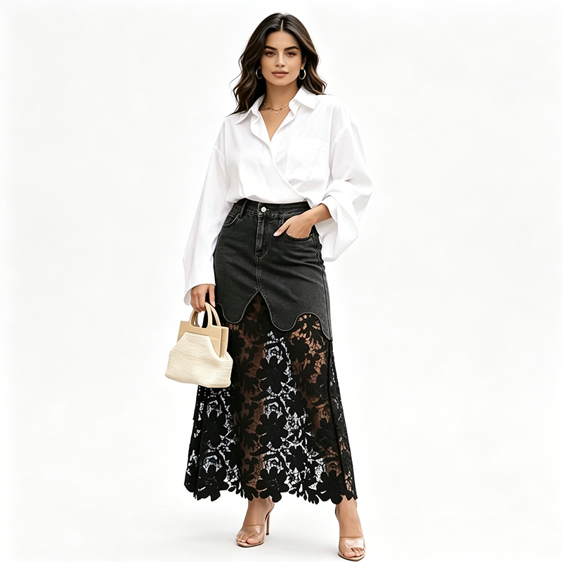 👗✨ 50% RABATT! Jeansrock für Damen mit durchbrochener Spitzenborte – Lässig, romantisch & perfekt für Sommer & Alltag 🌸