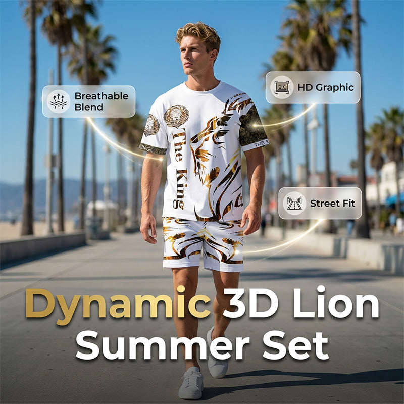 🦁☀️ MID-SEASON SALE: −50% NUR FÜR KURZE ZEIT! 2-teiliges Freizeit-Set für Herren – Mit Löwen-Print, bequemes Oberteil & Shorts, atmungsaktiv & vielseitig für Sommer & Alltag 🩳✨