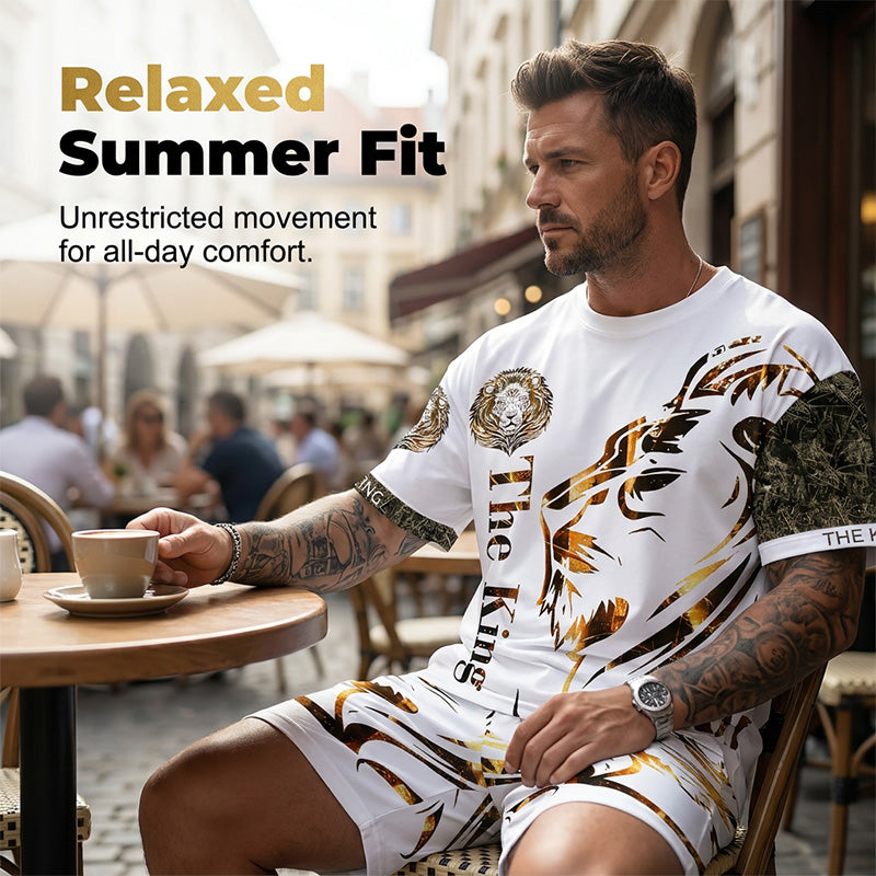 🦁☀️ MID-SEASON SALE: −50% NUR FÜR KURZE ZEIT! 2-teiliges Freizeit-Set für Herren – Mit Löwen-Print, bequemes Oberteil & Shorts, atmungsaktiv & vielseitig für Sommer & Alltag 🩳✨