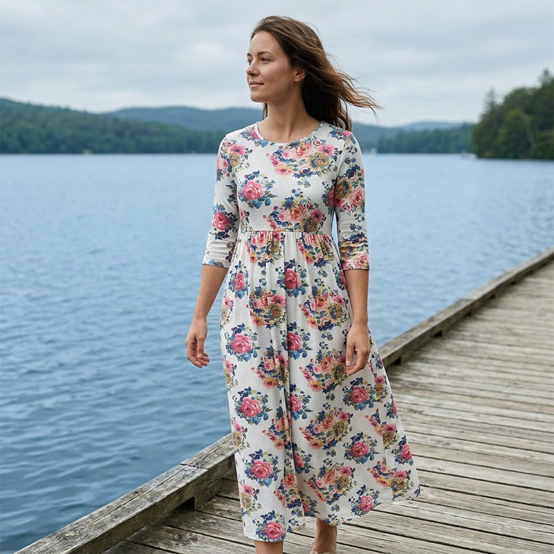 👗🌸 50% RABATT! Damen-Maxikleid mit Blumenprint und kurzen Ärmeln – Lässig, romantisch & perfekt für Sommer, Strand & Urlaub ✨