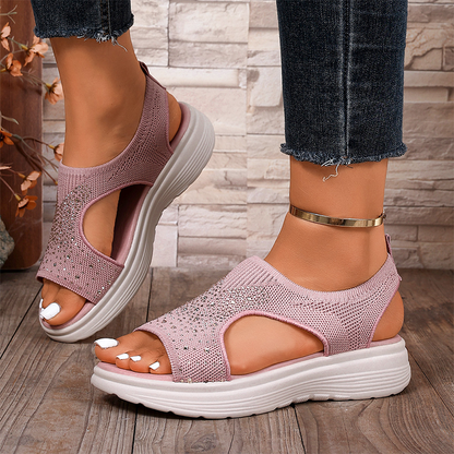 👡🌺 50% RABATT! Damen-Sandalen mit Strasssteinen und Plateausohle – Funkelnd, feminin & perfekt für Sommer, Partys & besondere Anlässe ✨