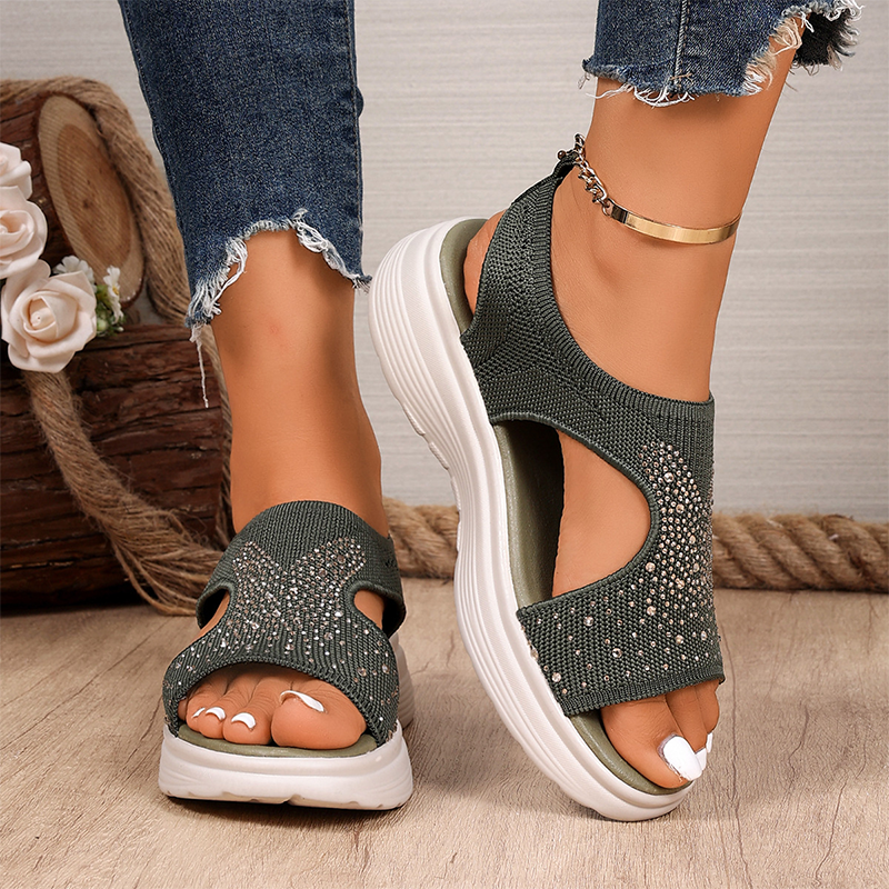 👡🌺 50% RABATT! Damen-Sandalen mit Strasssteinen und Plateausohle – Funkelnd, feminin & perfekt für Sommer, Partys & besondere Anlässe ✨
