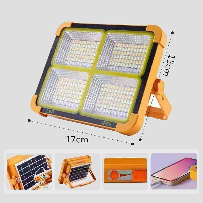 ⚡ Tragbare LED-Solarleuchte – helles Flutlicht, mobiler Akku für Smartphone, wetterfest & für Baustelle oder Notfall geeignet
