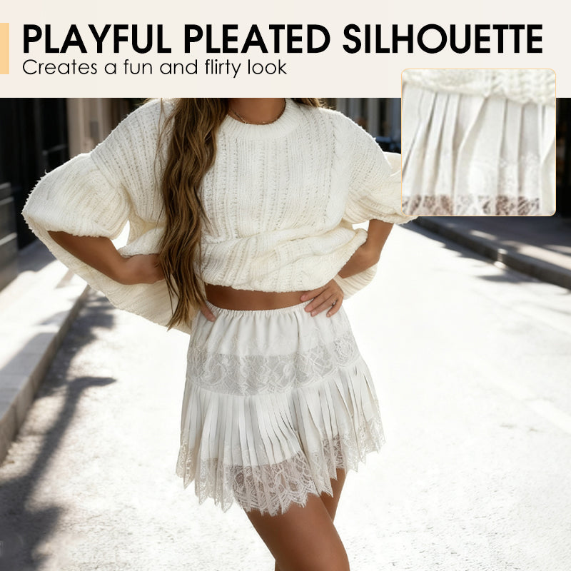 👗🔥 50% RABATT! Chic Pleated Lace Trim Mini Skirt – Plisseefalten, zarte Spitze, perfekt für den Sommer 🌸💨