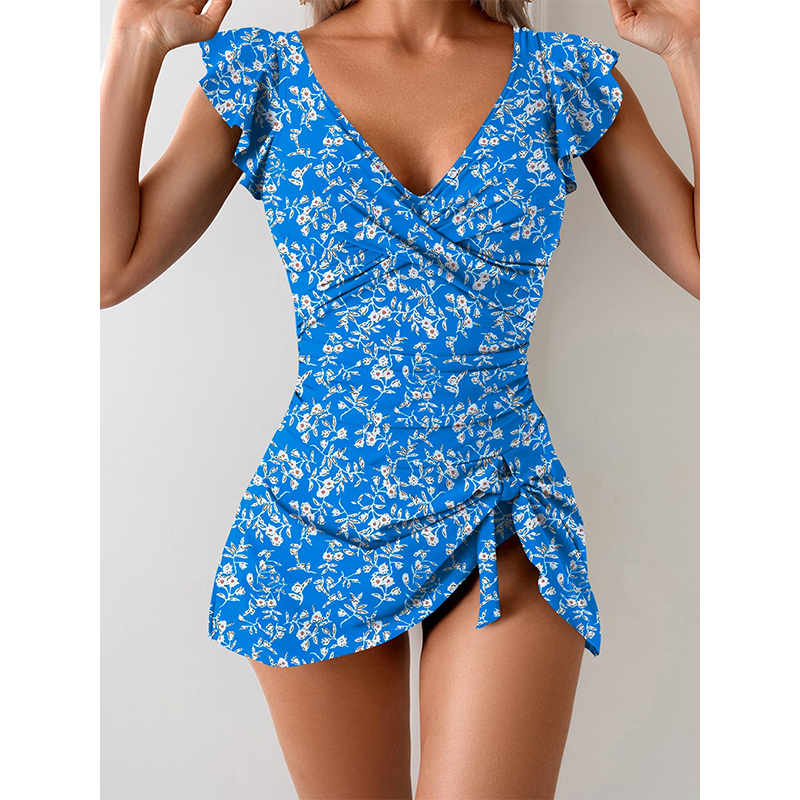 Figurformendes Badekleid mit Blumenmuster