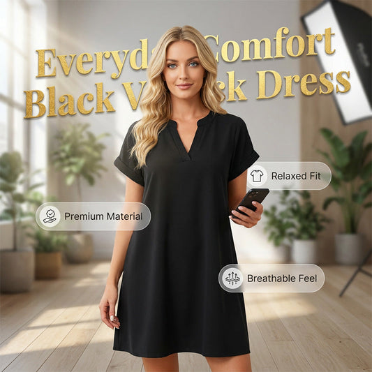 Lässiges, lockeres Damenkleid mit V-Ausschnitt