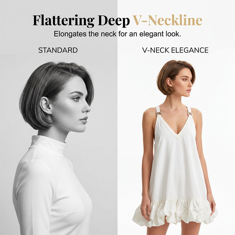 👗✨ 50% RABATT! Elegantes Trägerkleid mit V-Ausschnitt – Luftiges Resort-Kleid mit Ballonrand & verstellbaren Trägern 🌸