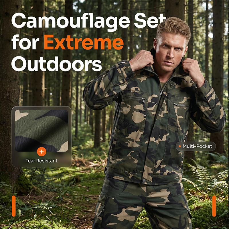 🧥👖 50% RABATT! Robustes Camouflage-Set aus Jacke und Hose für Herren – Strapazierfähig, bequem & perfekt für Outdoor, Jagd & Freizeit 🌲