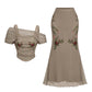 👗✨ 50% RABATT! Damen-Set: Schulterfreies Oberteil & Rock – Leicht, luftig & perfekt für Sommer, Strand & Partys 🌸