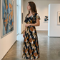 Women's Retro Floral Print Pleated Maxi Dress
