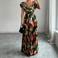Women's Retro Floral Print Pleated Maxi Dress