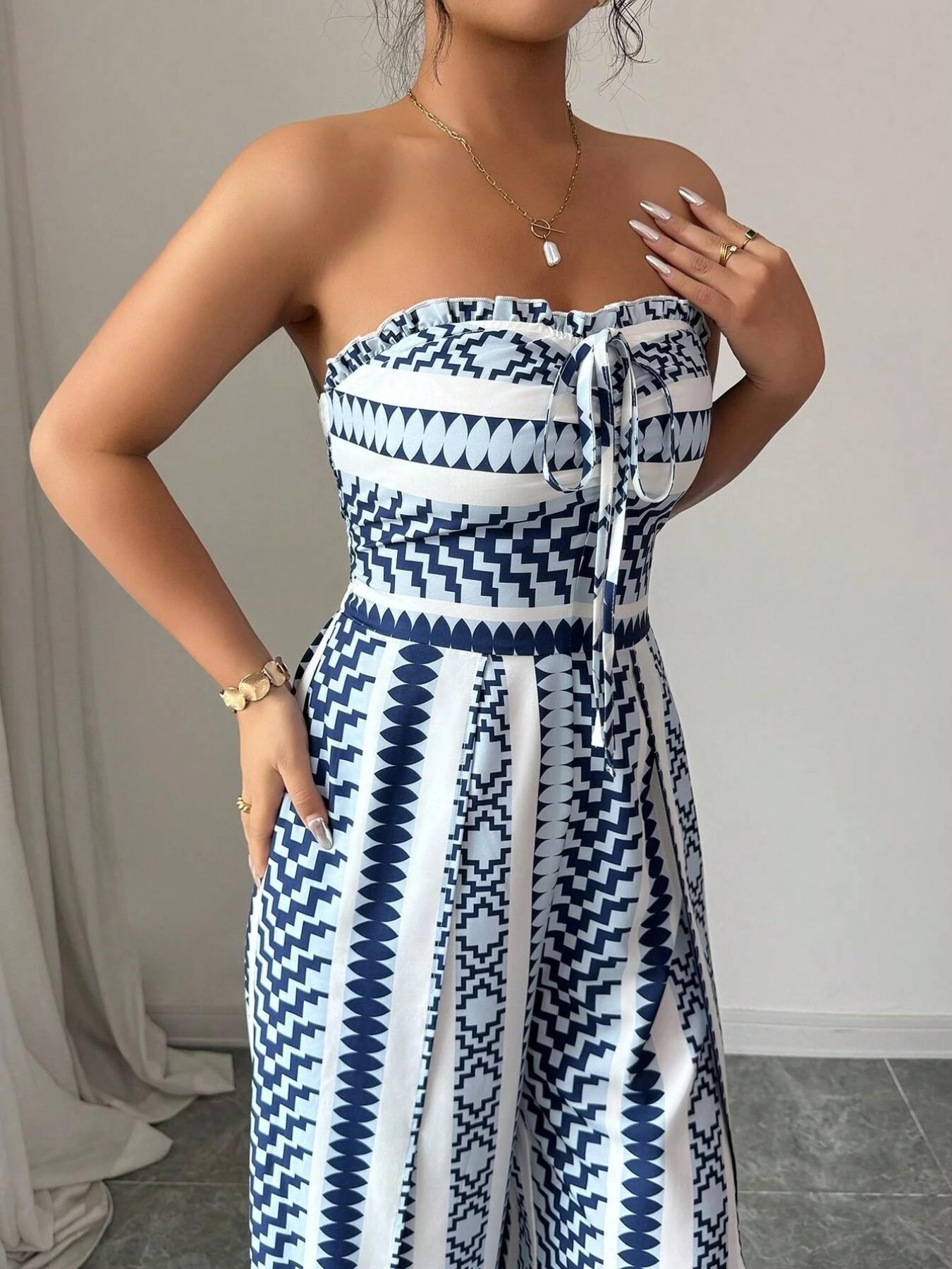 🎁💥 NEU EINGETROFFEN – 50% RABATT! Geometrischer Jumpsuit mit Neckholder-Ausschnitt und Seitenschlitz – Einzigartiger Print, elegante Passform, vielseitiger Stil ✨