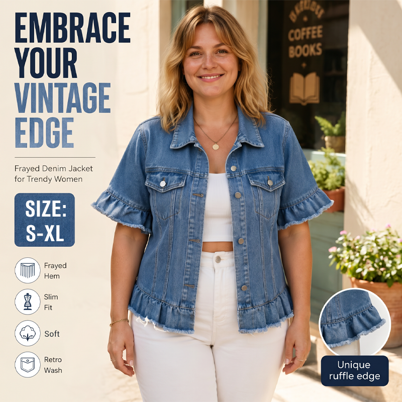 🧥⏳ BEFRISTETES ANGEBOT – 50% RABATT! Damen-Sommer-Jeansjacke mit Rüschenärmeln – Lässig, verspielt & perfekt für laue Sommerabende 🌸✨