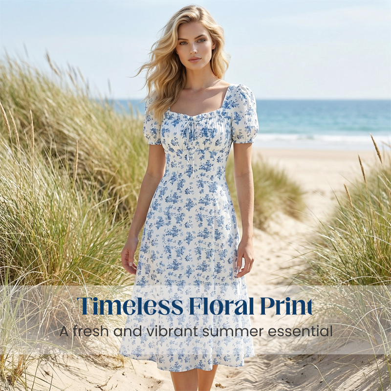 👗🌸 50% RABATT! Damen Blumenprint Kleid mit quadratischem Ausschnitt – Leicht, luftig & perfekt für Sommer, Strand & Urlaub ✨