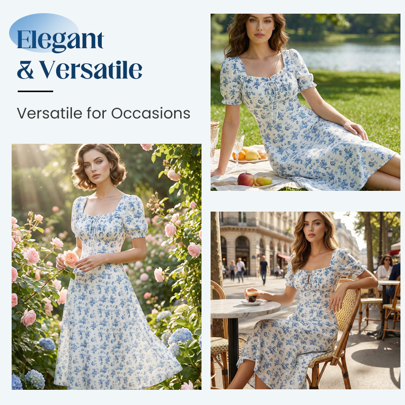👗🌸 50% RABATT! Damen Blumenprint Kleid mit quadratischem Ausschnitt – Leicht, luftig & perfekt für Sommer, Strand & Urlaub ✨