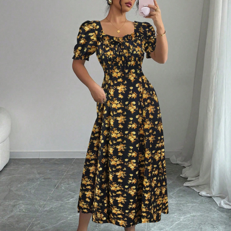 👗🌸 50% RABATT! Damen Blumenprint Kleid mit quadratischem Ausschnitt – Leicht, luftig & perfekt für Sommer, Strand & Urlaub ✨