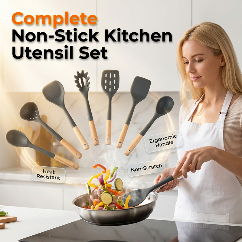🍳✨ 50% RABATT! Komplettes Silikon-Küchenbesteck-Set – Hitzebeständig, antihaftschonend & perfekt für Kochprofis & Hobbyköche 🔥
