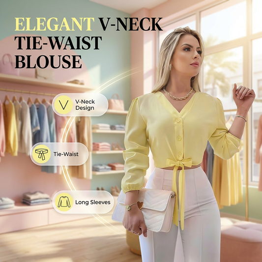 👕✨ 50% RABATT! Elegantes Damenoberteil mit V-Ausschnitt und Bindegürtel – Figurbetont, vielseitig & perfekt für Büro, Dates & besondere Anlässe 🌸
