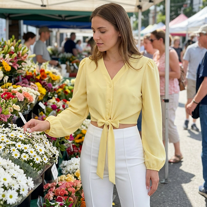 👕✨ 50% RABATT! Elegantes Damenoberteil mit V-Ausschnitt und Bindegürtel – Figurbetont, vielseitig & perfekt für Büro, Dates & besondere Anlässe 🌸