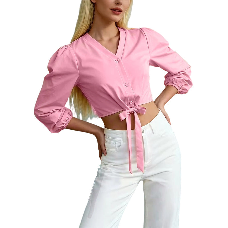 👕✨ 50% RABATT! Elegantes Damenoberteil mit V-Ausschnitt und Bindegürtel – Figurbetont, vielseitig & perfekt für Büro, Dates & besondere Anlässe 🌸