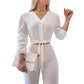 👕✨ 50% RABATT! Elegantes Damenoberteil mit V-Ausschnitt und Bindegürtel – Figurbetont, vielseitig & perfekt für Büro, Dates & besondere Anlässe 🌸