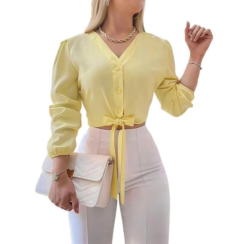 👕✨ 50% RABATT! Elegantes Damenoberteil mit V-Ausschnitt und Bindegürtel – Figurbetont, vielseitig & perfekt für Büro, Dates & besondere Anlässe 🌸