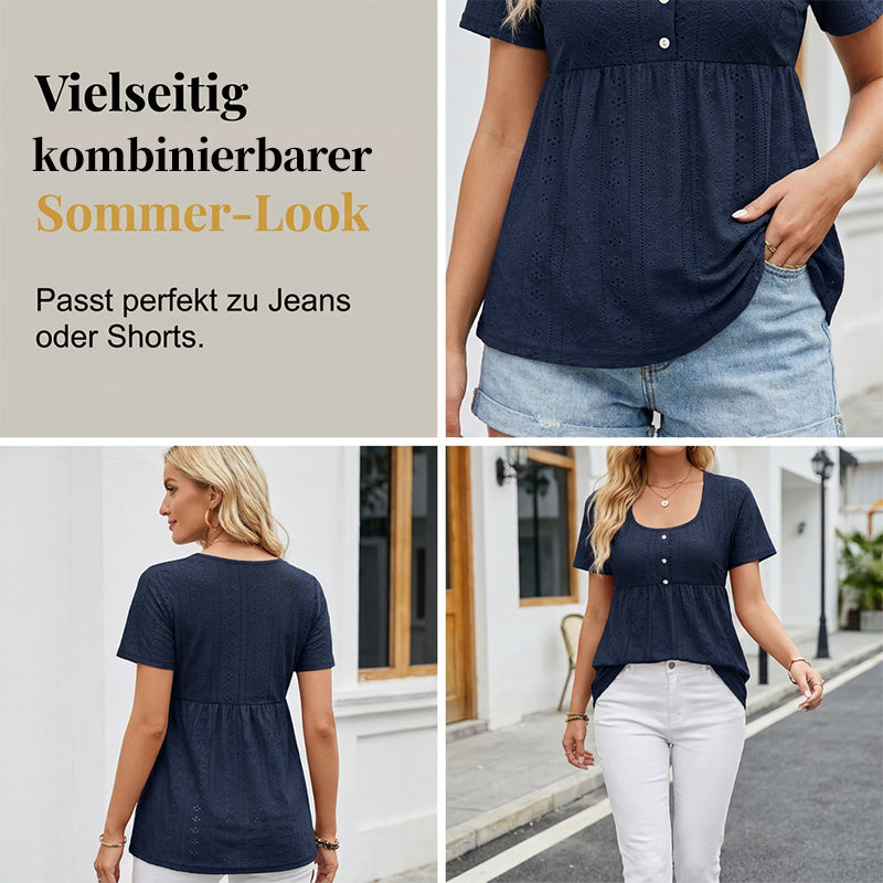 👕✨ 50% RABATT! Damen lässiges Oberteil mit eckigem Ausschnitt – Leicht, luftig & perfekt für Sommer, Strand & Alltag 🌸