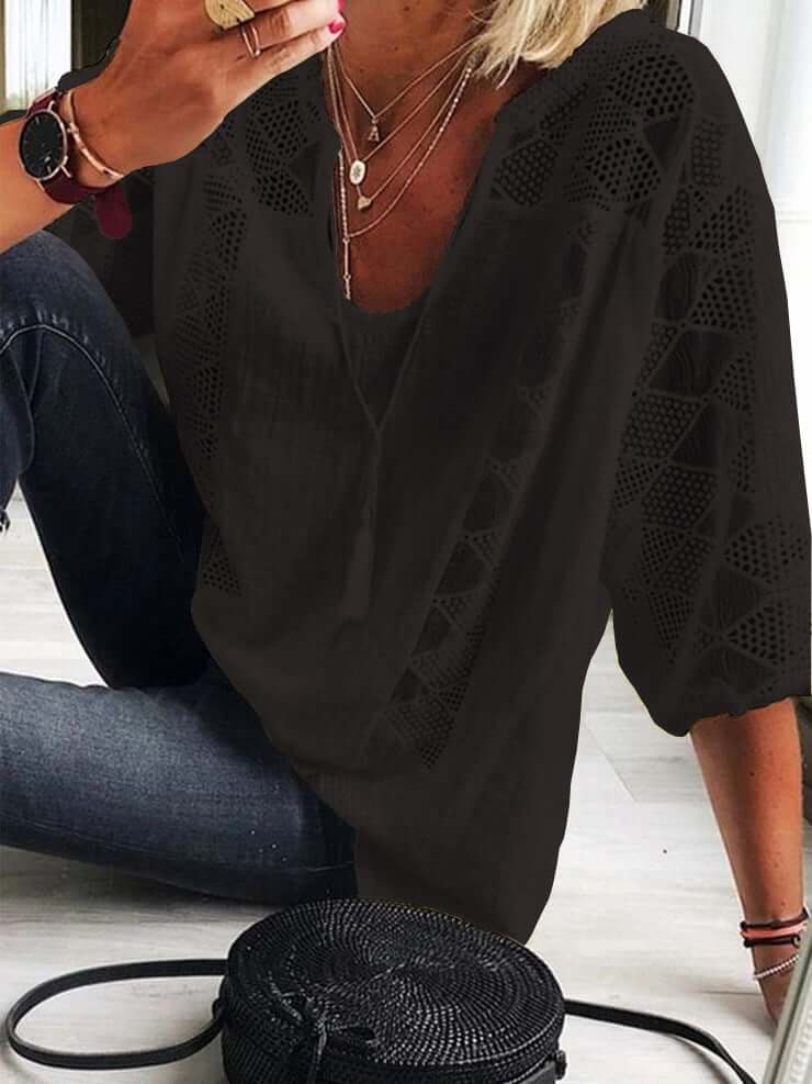 👚🌸 50% RABATT JETZT! Damen U-Ausschnitt Häkelbluse – Quasten-Kordelzug & Kurzarm – Lässig sommerlich chic 🌿✨