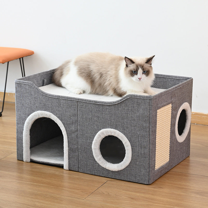 🐱🏠 50% RABATT! Faltbares Mehrstöckiges Katzenhaus mit Kratzpad – Kuschelhöhle, Kratzmöglichkeit & platzsparend klappbar ✨