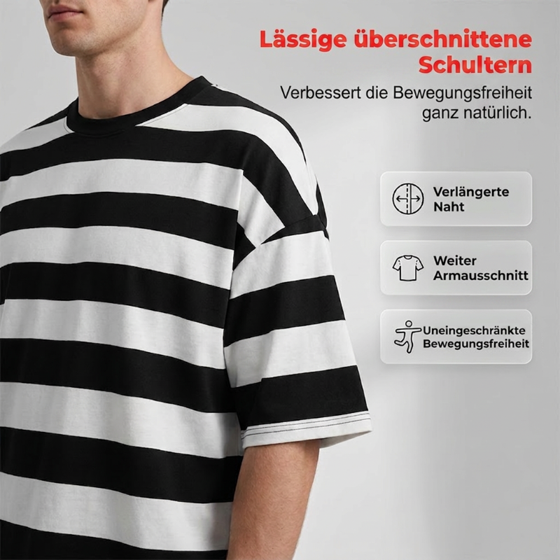 👕✨ 50% RABATT! Herren gestreiftes Oversized-T-Shirt mit lockerer Passform und Halbarm – Lässig, bequem & perfekt für Sommer, Freizeit & Streetwear-Looks ☀️