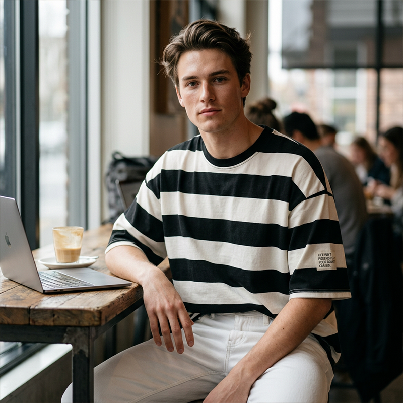 👕✨ 50% RABATT! Herren gestreiftes Oversized-T-Shirt mit lockerer Passform und Halbarm – Lässig, bequem & perfekt für Sommer, Freizeit & Streetwear-Looks ☀️