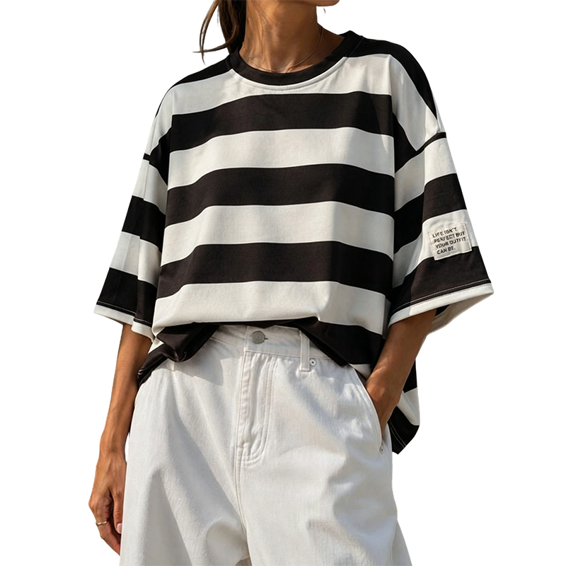 👕✨ 50% RABATT! Herren gestreiftes Oversized-T-Shirt mit lockerer Passform und Halbarm – Lässig, bequem & perfekt für Sommer, Freizeit & Streetwear-Looks ☀️