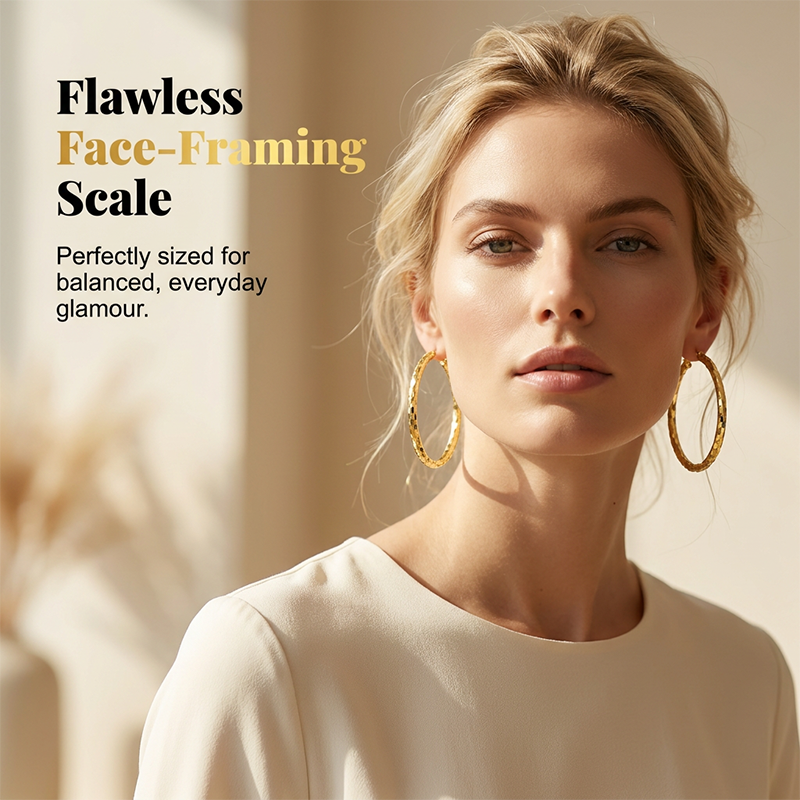 💫 ZEITLICH BEGRENZT 50% RABATT! 💥 Damen Minimalistische Strukturierte Creolen – Diamantschliff, Schnappverschluss, Alltäglicher Glanz ✨