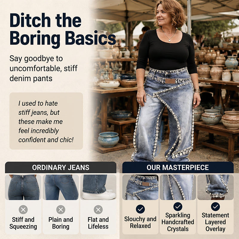 👖✨ 50% RABATT! Damen Weite Jeans mit Strass-Besatz – Hoher Bund, lässiger Wide-Leg & funkelnde Details – Perfekt für Streetstyle & Sommer 🌟