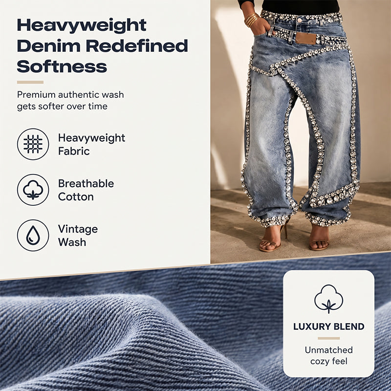 👖✨ 50% RABATT! Damen Weite Jeans mit Strass-Besatz – Hoher Bund, lässiger Wide-Leg & funkelnde Details – Perfekt für Streetstyle & Sommer 🌟