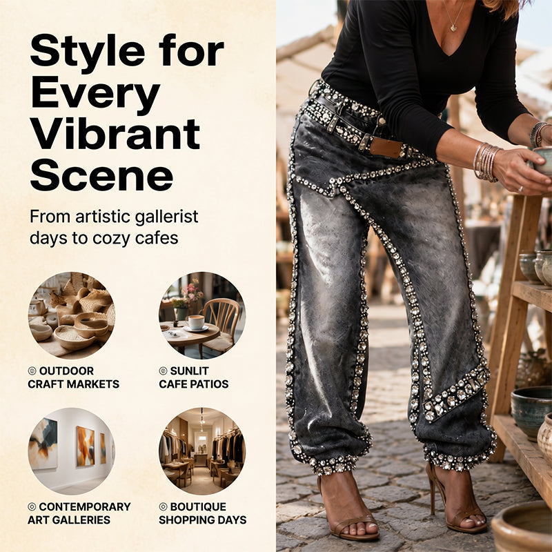 👖✨ 50% RABATT! Damen Weite Jeans mit Strass-Besatz – Hoher Bund, lässiger Wide-Leg & funkelnde Details – Perfekt für Streetstyle & Sommer 🌟
