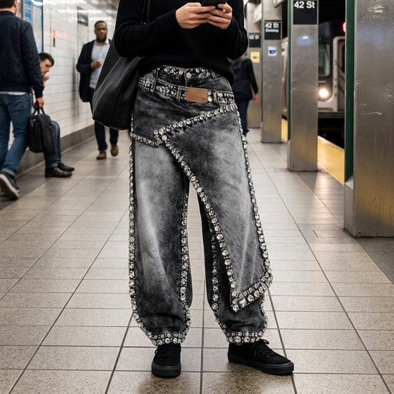 👖✨ 50% RABATT! Damen Weite Jeans mit Strass-Besatz – Hoher Bund, lässiger Wide-Leg & funkelnde Details – Perfekt für Streetstyle & Sommer 🌟