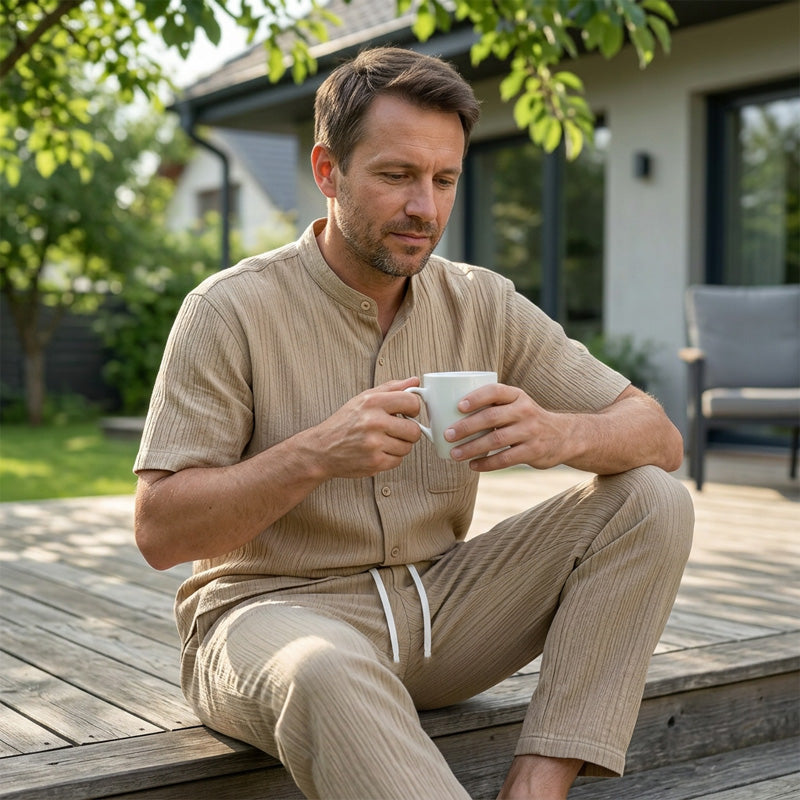 👕🛋️ 50% RABATT! Herren Zweiteiliges Gestreiftes Freizeit-Loungewear-Set – Bequem, atmungsaktiv & perfekt für Zuhause, Stadt & Reisen ☀️