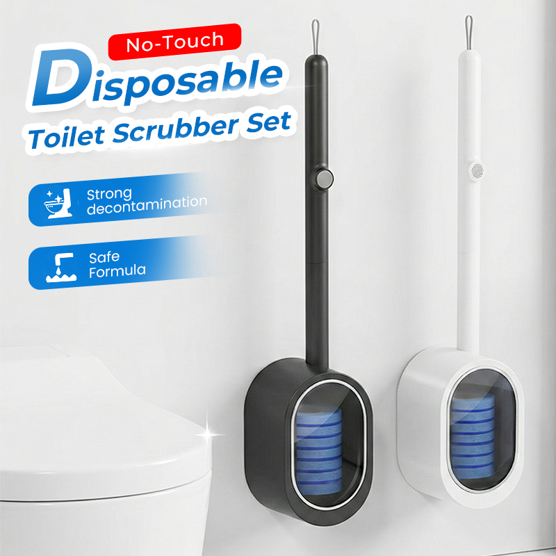 🧹🔥 AKTION -50% ! Kontaktlose Einweg-WC-Bürste – Vorgeladene Reinigungsköpfe Hygienisch, Knopf-Auswurf Keimfrei, Belüfteter Wandhalter Magnetisch Selbstöffnend · Weiß & Grau ✨