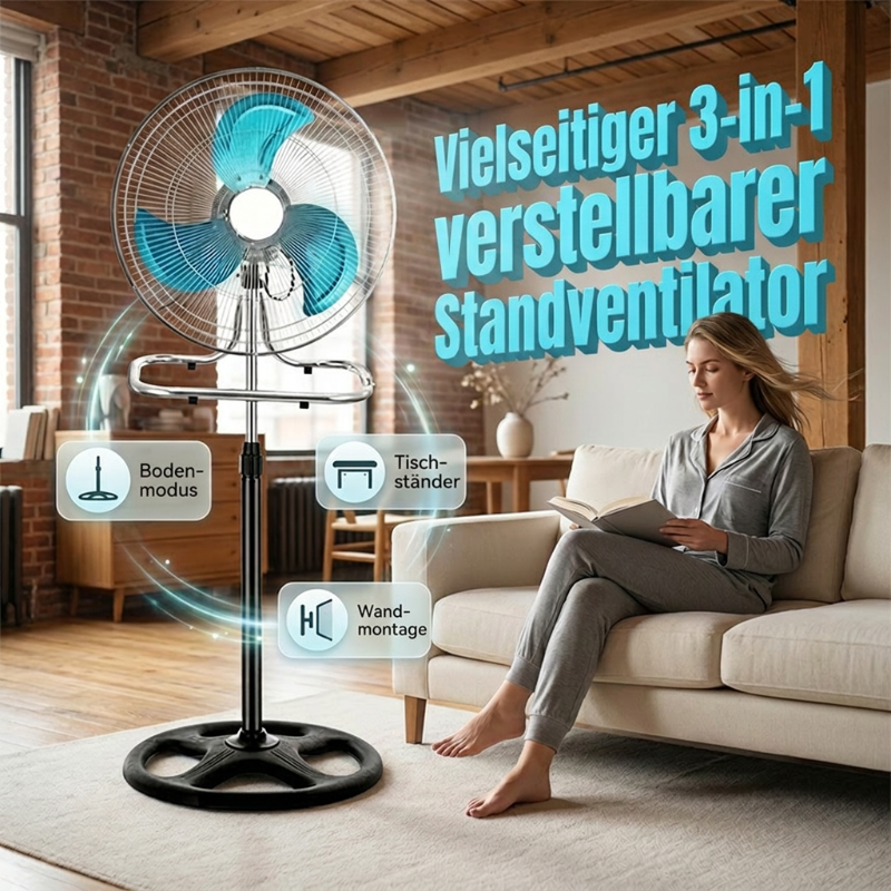 🌬️🔧 50% RABATT! Multifunktioneller 3-in-1 verstellbarer Bodenventilator – Stand-, Tisch- & Wandeinsatz, Oszillation & starker Luftstrom ✨