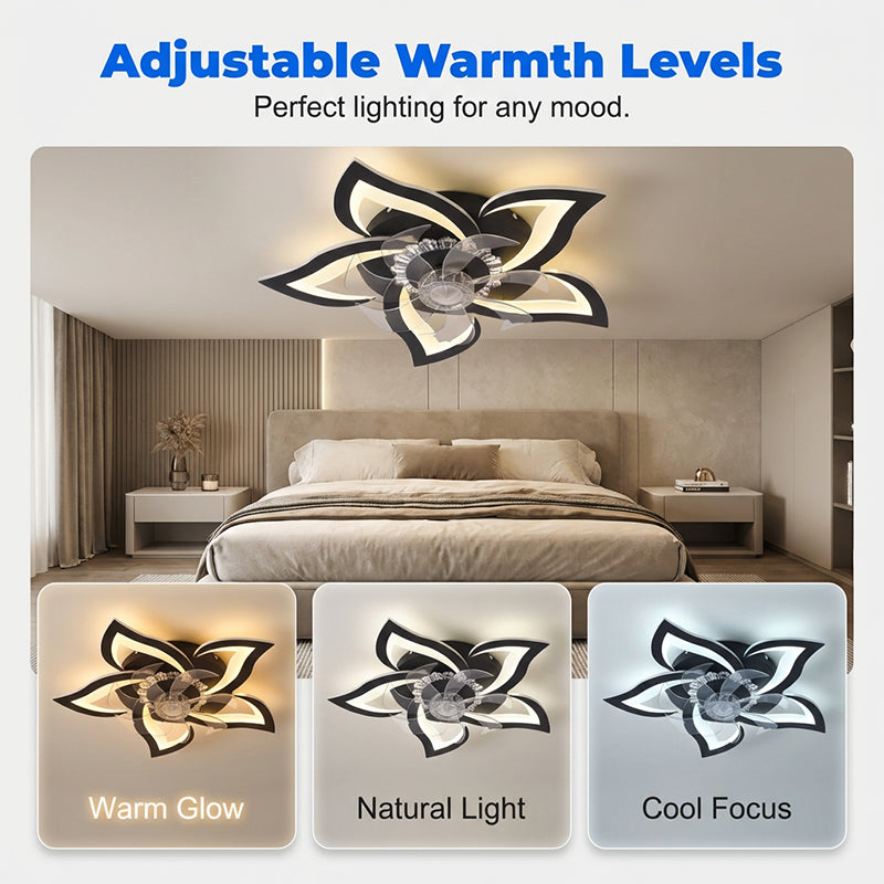 Modern Flower-Shaped Ceiling Fan with Light & Remote