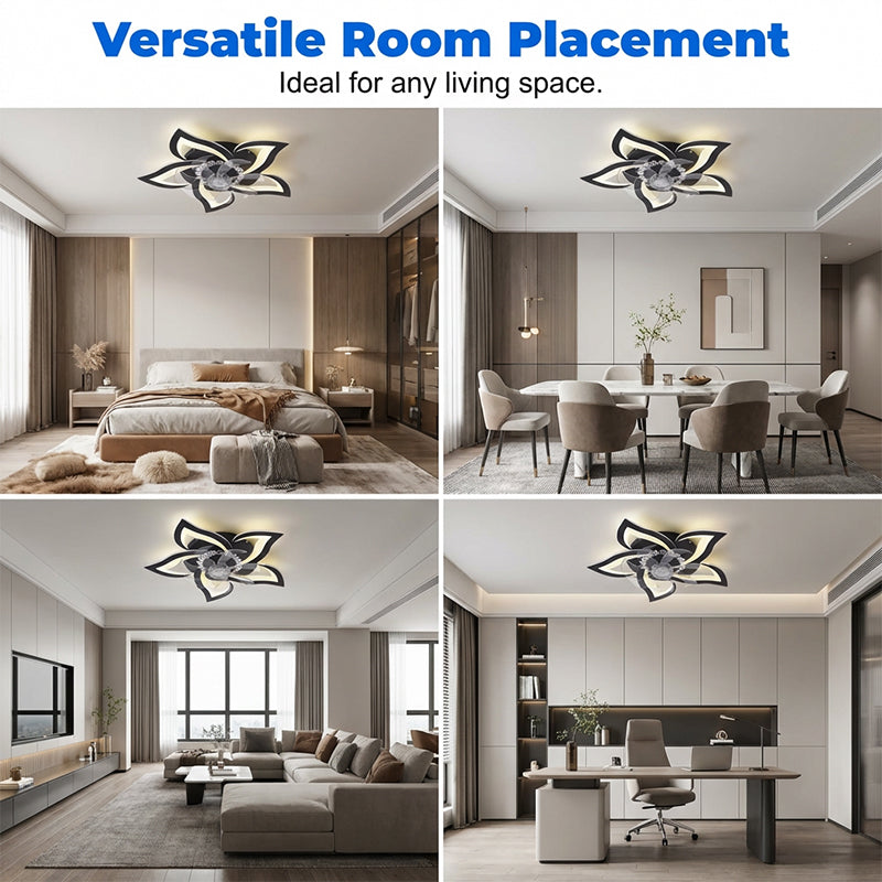 Modern Flower-Shaped Ceiling Fan with Light & Remote