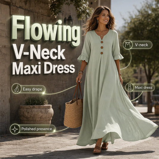 🌸🔥Damen V-Ausschnitt Lockeres Maxikleid