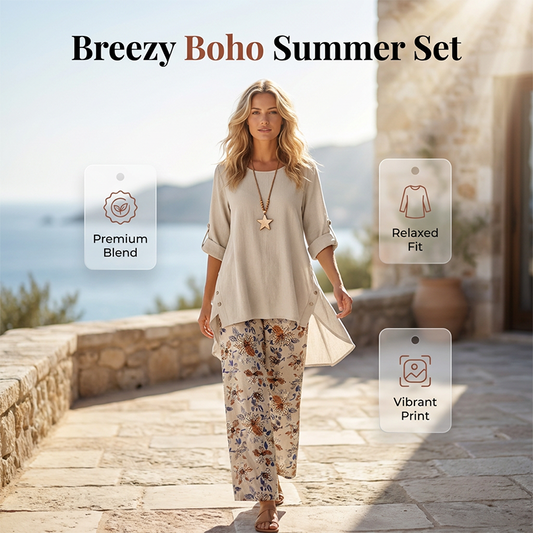 🔥 Letzter Tag! 50% Rabatt NEU Damen 2-Teiler Baumwoll-Leinen Set ✨ Boho Blumenprint, locker & atmungsaktiv für Sommer & Urlaub