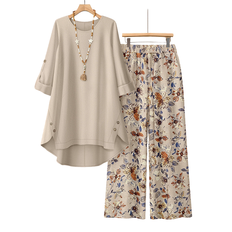 🔥 Letzter Tag! 50% Rabatt NEU Damen 2-Teiler Baumwoll-Leinen Set ✨ Boho Blumenprint, locker & atmungsaktiv für Sommer & Urlaub