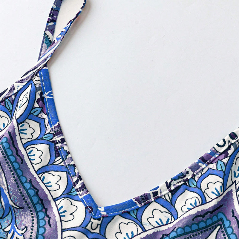 👗🌸 50% RABATT! Damen Retro-Print V-Ausschnitt Ärmellos Maxi-Kleid – Fließend, feminin & perfekt für Sommer, Strand & besondere Anlässe ✨